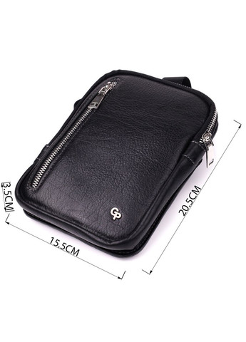 Мужская прямоугольная сумка бананка из зернистой натуральной кожи 22879 Черный Grande Pelle (331908237)