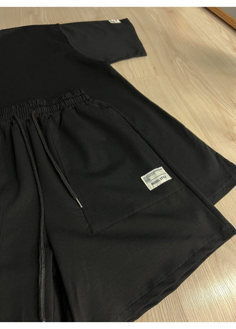 Костюм жіночий Aidin 201 футболка та шорти з нашивкою оверсайз чорний No Brand (333251723)