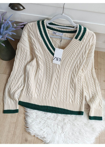 Бежевый демисезонный свитер крупной вязки Zara