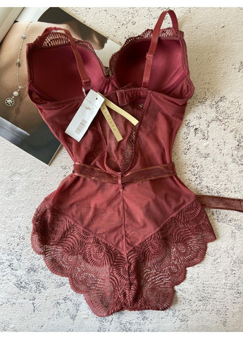 Бордова жіноча нижня білизна мереживне боді Porlloma (297366724)