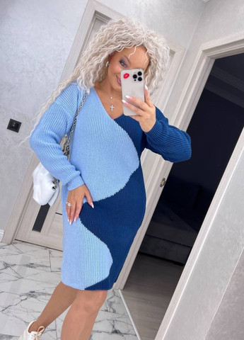 Голубое повседневный вязаное платье меди Tik-Tak