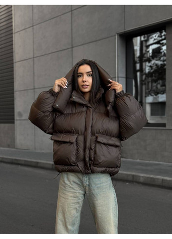 Коричнева зимня жіноча куртка-пуховик із щільної матової тканини No Brand