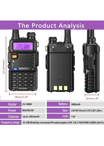 Портативная рация радиостанция UV-5R, 8W, мощность 8W, дальность связи до 10 км Baofeng (396651048)