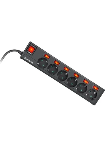 Мережевий фільтр RS-6 Extra 6 розеток 5м 10А Black (EL122300003) Real-El (323118530)