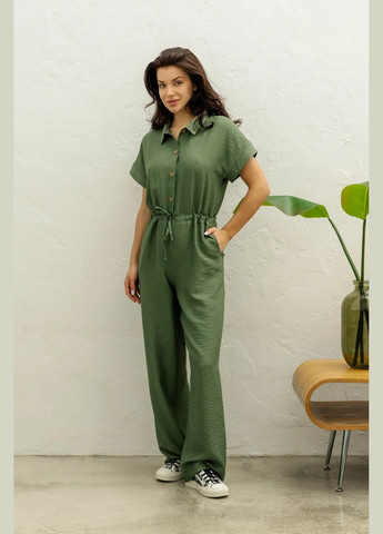 Комбинезон Seventeen комбинезон-брюки однотонный зелёный кэжуал лен