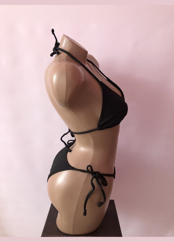 Черный летний раздельный женский купальник на завязках. No Brand