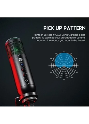 Мікрофон MCX01 Leviosa USB-B чорний конденсаторний з кардіоїдною спрямованістю і POP-фільтром Fantech (380859443)