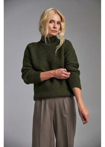 Оливковый (хаки) демисезонный лаконичный свитер из полушерстяной пряжи (2881) Triko Bakh