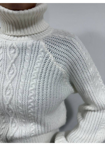 Белый демисезонный женский свитер водолазка с узором в косы н&м (58665) xs белый H&M