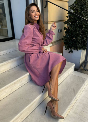 Темно-рожева повсякденний сукня на гудзиках з поясом сукня-сорочка Україна однотонна