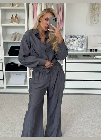 Костюм женский из жатки "Relax Fit" - рубашка + широкие брюки Vakko (336803713)