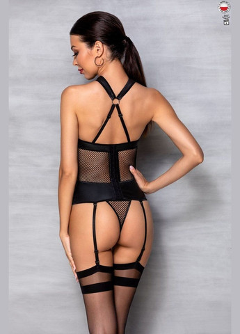 Сітчастий комплект корсет з халтером, зйомні підв’язки та трусики Amanda Corset black Passion (297393964)