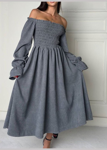 Сіра вишукана сукня на резинці вельвет х/б No Brand