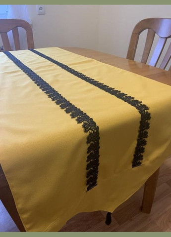 Дорожка декоративна на кухонний стіл Жовтий габардин, мережево, розмір 190*50 см Hanna (322127130)