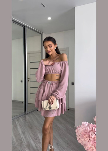 Літній жіночий костюм топ з відкритими плечима та спідниця MonCher (332615177)