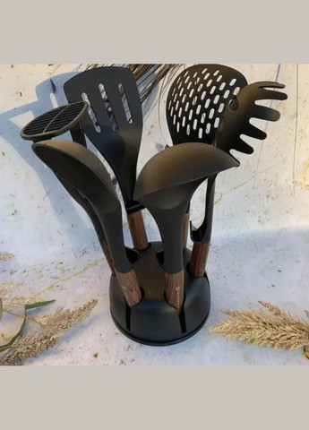 Набор кухонных принадлежностей EB-3607 из нейлона на подставке 7 предметов коричневая ручка (EB-3607-brown) Edenberg (325471565)