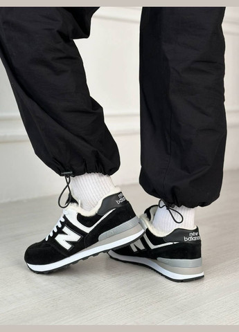 Кроссовки зимние женские New Balance 574 winter black white fur | Нью Беланс 574 черные белые с мехом No Brand чёрные зима (308360701)