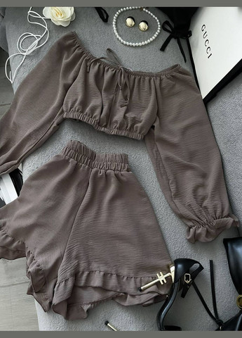 Женский летний костюм кроп-топ + шорты с воланами. MonCher (342071411)