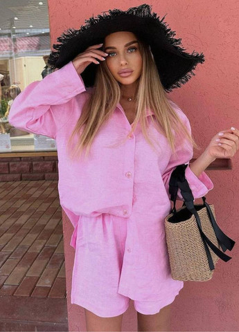 Базовий повсякденний легкий літній оверсайз костюм двійка: сорочка на гудзиках + шорти високої посадки Tik-Tak (332199169)