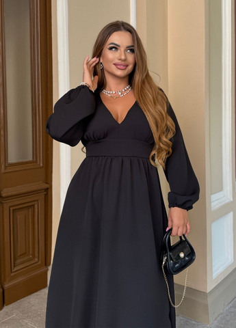 Черное праздничный, коктейльное, вечернее вечернее платье макси с длинными рукавами из тиара клеш, колокол, а-силуэт No Brand однотонное