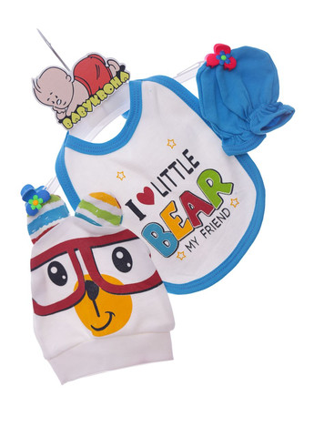 Голубой демисезонный комплект боди, ползунки, шапочка трикотажный для мальчика bear 56 см (42588) Donino