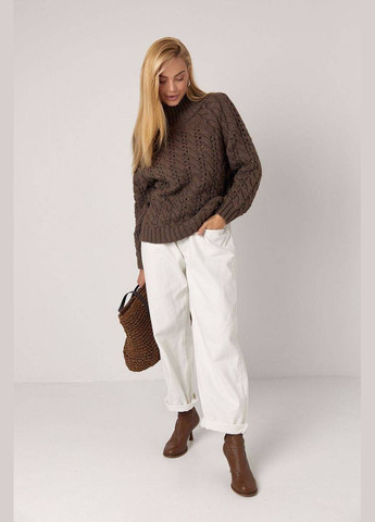 Коричневий зимовий жіночий в'язаний светр з ажурними візерунками Lurex Свитер