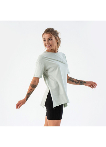 Фисташковая летняя женская футболка удлиненная с разрезами long фисташковая Teamv