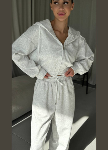 Утеплённый тёплый костюм-двойка цвета меланж из трёхнитки на флисе, универсальный размер, комфорт и стиль для холодного сезона No Brand 2351\1-1 (314745242)