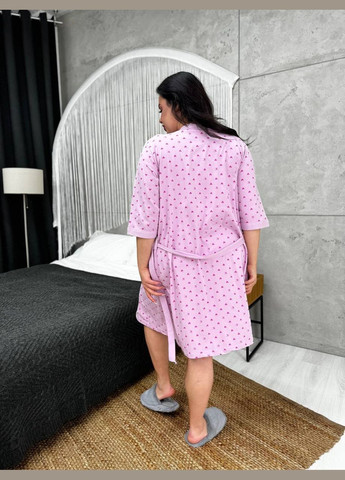 Розовый демисезонный нежный пижамный комплект рубашка и халат Vakko