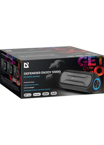 Колонка портативна Enjoy S1000, Black, 20 Вт, Bluetooth, LED підсвічування, AUX-аудіовхід, потужний бас, 2200 mAh (65688) Defender (318326188)