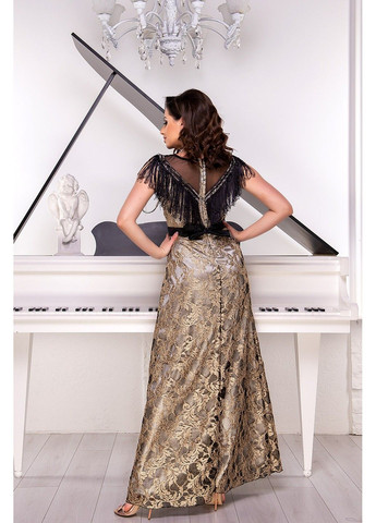 Золотой вечернее платье гипюр бахрома 9046 золотое Tanita-Romario