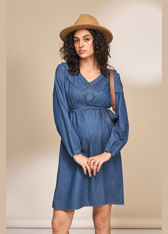 Синее джинсовое платье для беременных и кормящих синее с поясом Юла мама