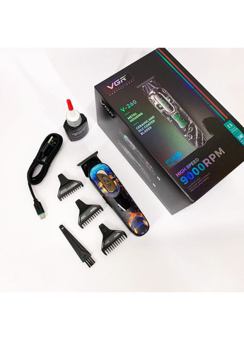 Тример акумуляторний для стрижки V-260 RED, 3 насадки, LED дисплей VGR (364665569)