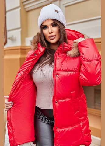Красная зимняя куртка теплая с натуральным мехом No Brand