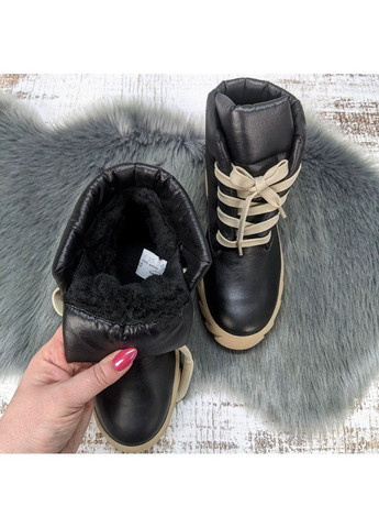 Черевики зимові шкіряні для дівчинки чорні з бежевим на шнурках Мальви (345064245)