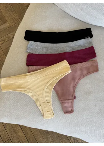 Хлопковые стринги в рубчик,,, Черный No Brand (410054239)