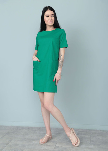 Зелена повсякденний, кежуал літня сукня з кишенями Fashion Girl однотонна