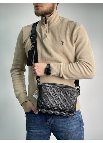 Сумка чоловіча Trio Messenger Black Embossing Leather No Brand (355342868)