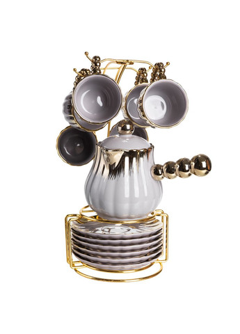 Кофейный сервиз на подставке с кофейником 450 (мл) 6 чашек по 90 (мл) подарочный набор чашек на подставке с золотом FM-JJ-4 Yiwu (370801525)