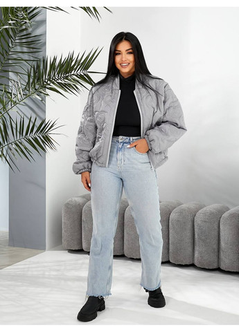 Серая демисезонная куртка-бомбер женская оверсайз Style Point