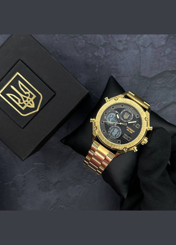 Годинник наручний 017 Тризуб Золото Gold-Black-White Steel кварцевый сasual, классический Patriot (323079903)