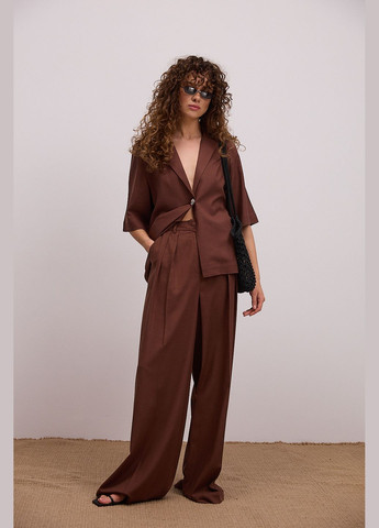 Літній лляний жакет з короткими рукавами шоколадний Arjen (340917427)