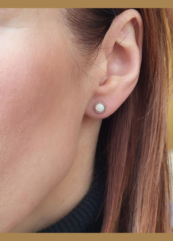 Серебряные Сережки гвоздики на закрутках с Белым опалом серебро 925 пробы Родированное с2опб/1550 1.20г No Brand (306743333)