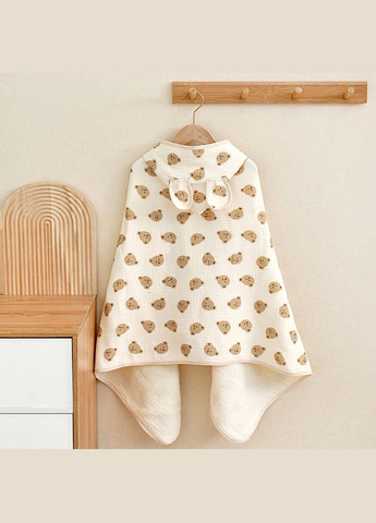 Полотенце с капюшоном (уголком) муслин 85*90 мишка No Brand бежевый