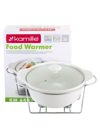 Мармит керамический 2.4 л со стеклянной крышкой и металлической подставкой KM-6401 Kamille (371898465)