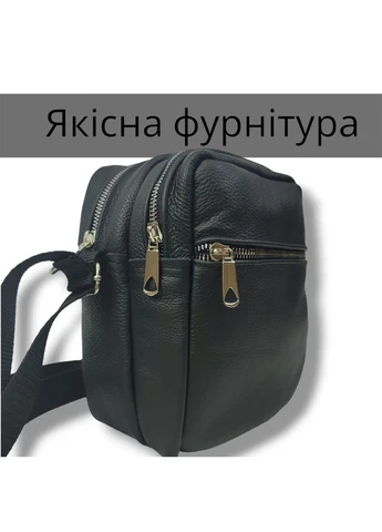 Якісна чоловіча сумка - месенджер з натуральної шкіри на 4 кишені зі срібною блискавкою No Brand (383571398)