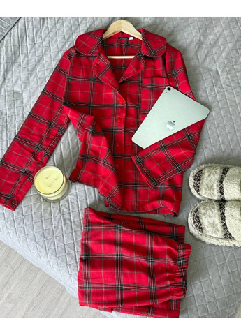 Червона зимня жіноча піжама сорочка + брюки FINO Mode