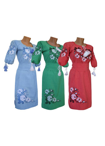 Зелёная женское вышитое платье розы зеленое НоКо узор цветочный габардин (306741146)