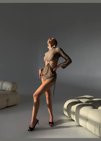 Темно-бежевый летний женский купальник 3в1 бразильское бикини с туникой из сетки victorian черный No Brand