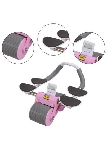 Ролик колесо тренажер для пресса с таймером подставками для смартфона ковриком 25×40 см (476460-Prob) Розовый с серым Unbranded (282923117)